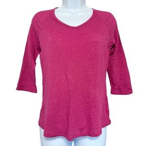 Coldwater Creek Pure Linen‎ Top Womens S Raspberry Pink 3/4 Sleeve Minimalist